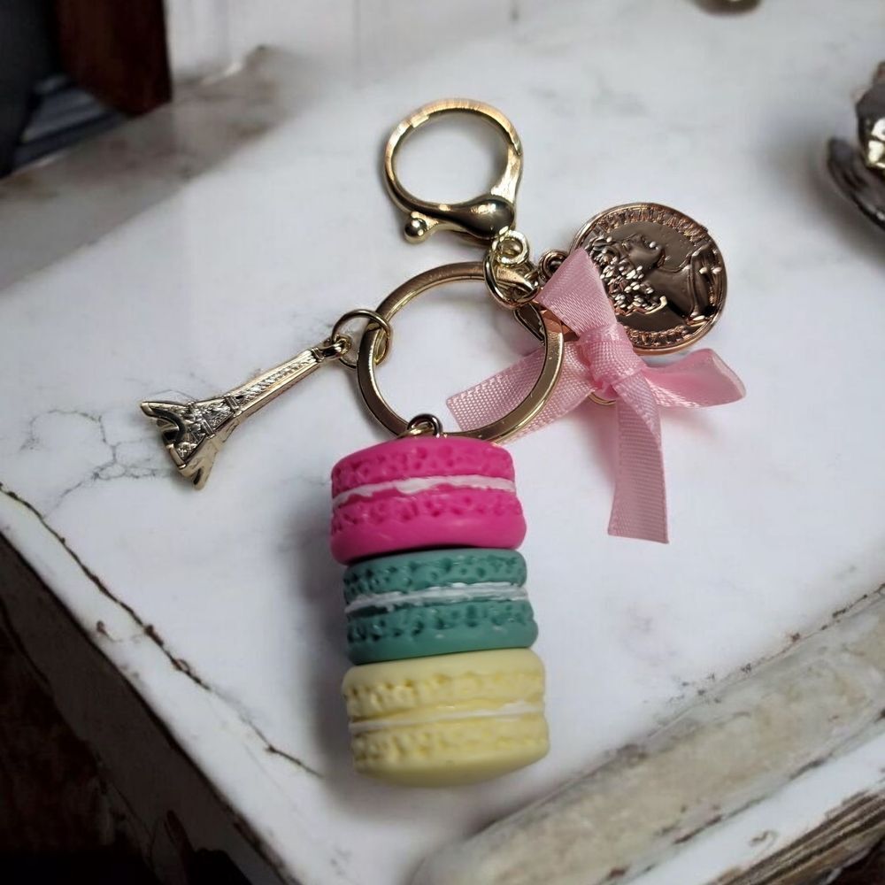 Colorful Macaron Keychain with Eiffel Tower Charm - Picture 2 of 3